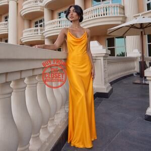 Mango NWT Yellow Cowl Neck Crossback Maxi Dress 8 (EU L)